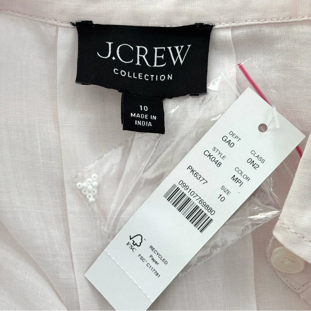 J Crew Collection Beaded Button-Up Shirt NWT Pastel Pink Ramie Luxury 10